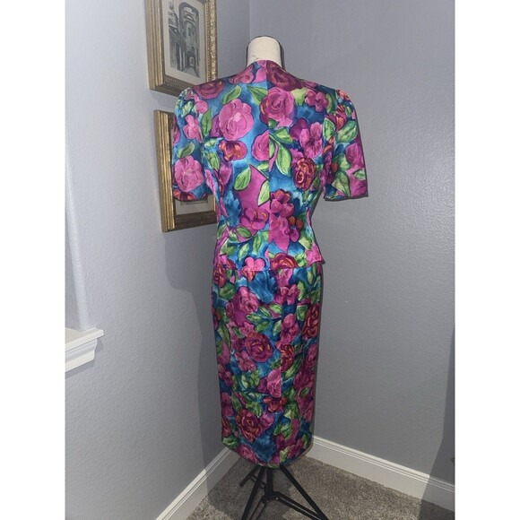 Vtg Adrianna Papell Silk Skirt Top 2 pc Set Sz 8 pink floral Maximalist Wow 90s - Picture 5 of 16